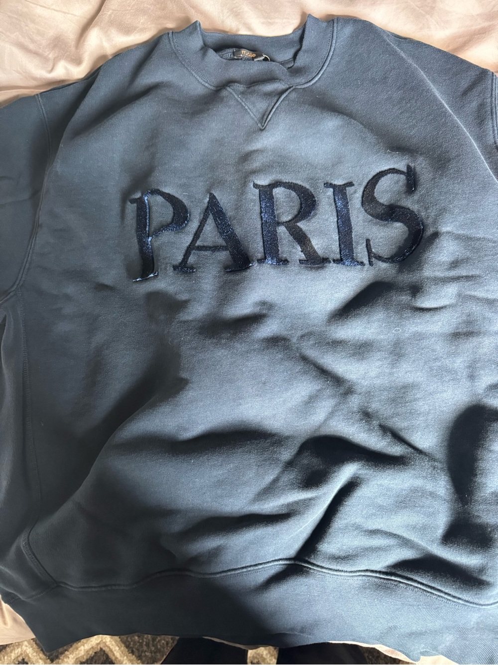Maje Blue 'PARIS' Embroidered Crewneck Sweatshirt - Men's